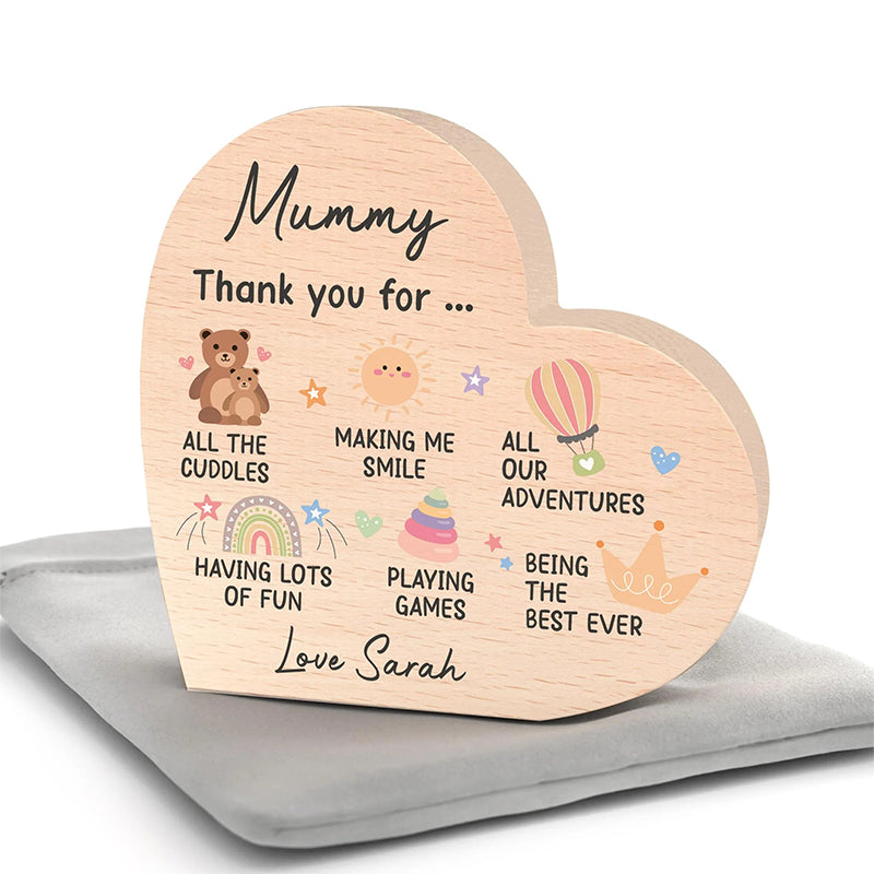 Mummy Gifts From Baby Son Daughter; Personalised Wood Heart