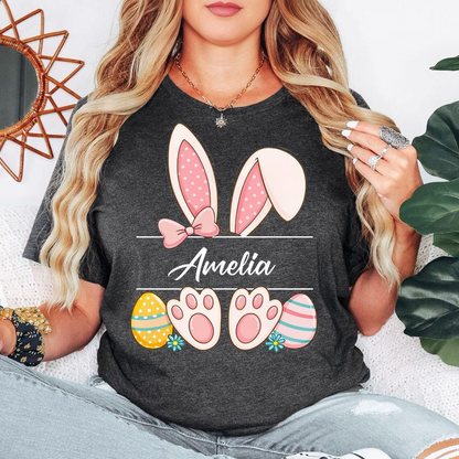 Custom Easter Bunny Name T-Shirt, Personalized Bunny Ears Shirt