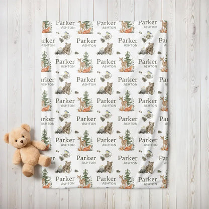 Personalized Forest Animal Baby Blanket, Custom Baby Name Blanket