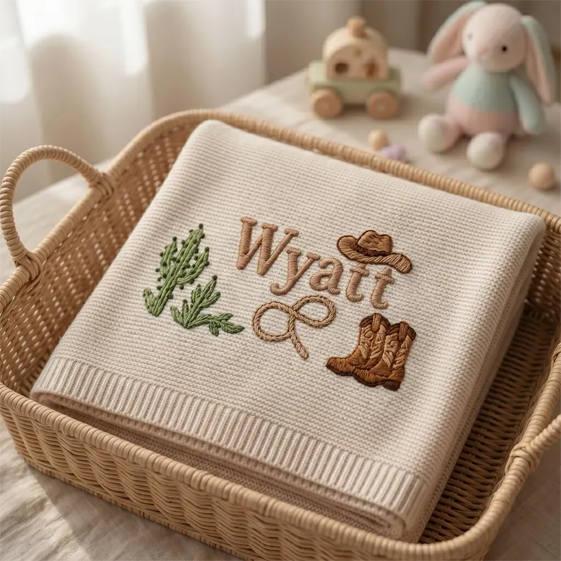 Personalized Cowboy Embroidered Baby Blanket with Name