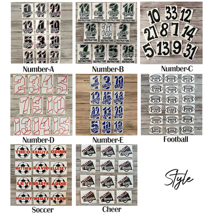 Personalized Baseball Softball Soccer Football Cheer Number Sticker