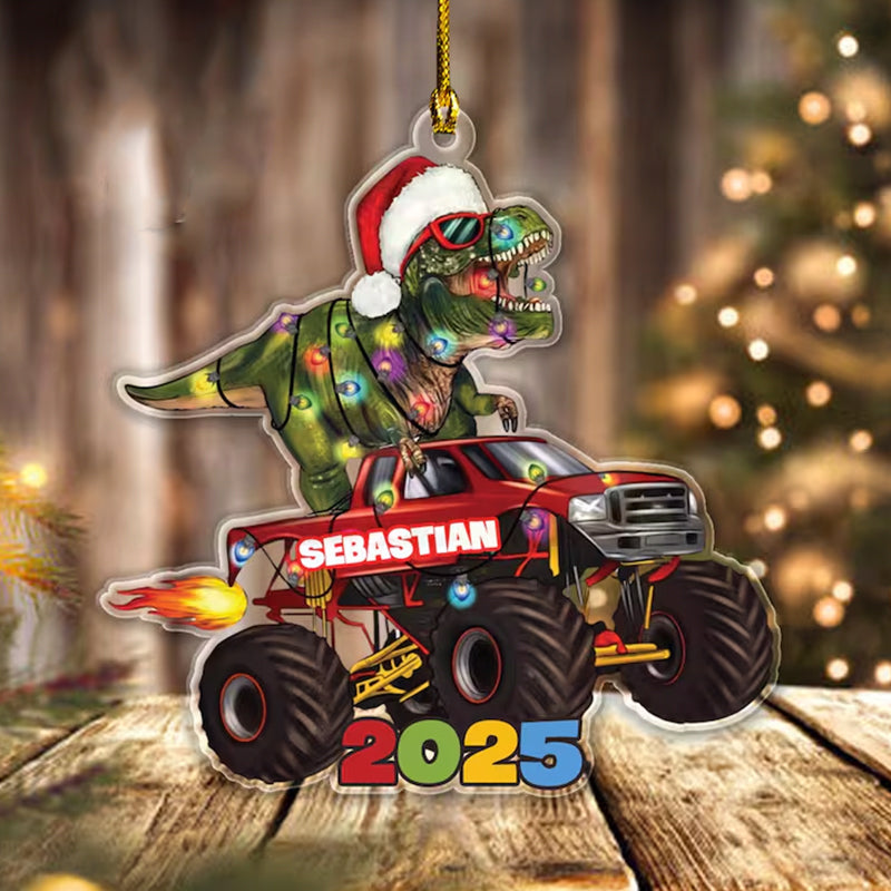 Personalized Dinosaur Christmas Ornament, Christmas Truck Ornament