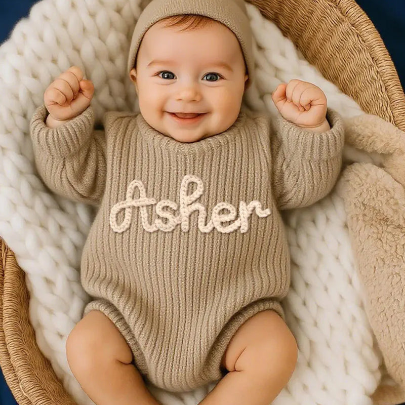Hand Embroidered Name Baby Romper Set,Personalized Outfit