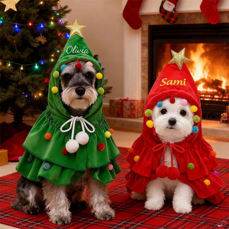 Personalized Christmas Pet Name Cape, Dog Clothes, Christmas tree Cape