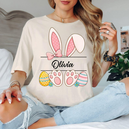 Custom Easter Bunny Name T-Shirt, Personalized Bunny Ears Shirt