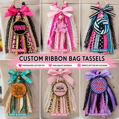 Custom FULL Ribbon Bag Tassel | Bogg Bag Tassels | Sports Ribbon Tassel