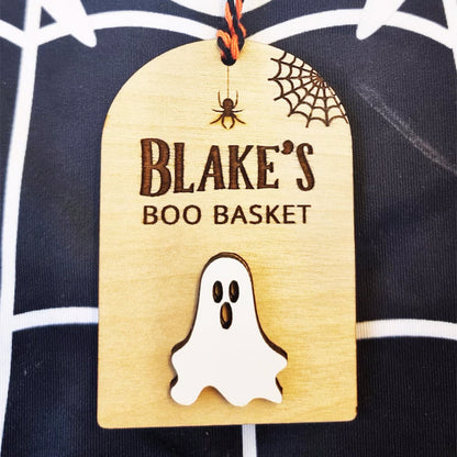 Personalised Boo Basket Tag, Wooden Halloween Gift