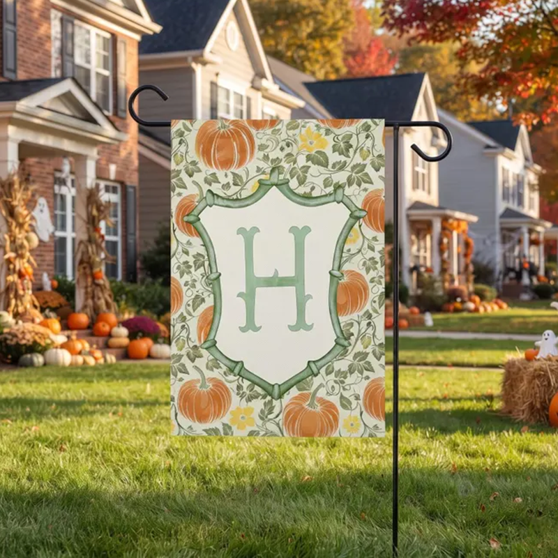 Personalized Initial Garden Flag, Custom Letter Pumpkin Yard Decor