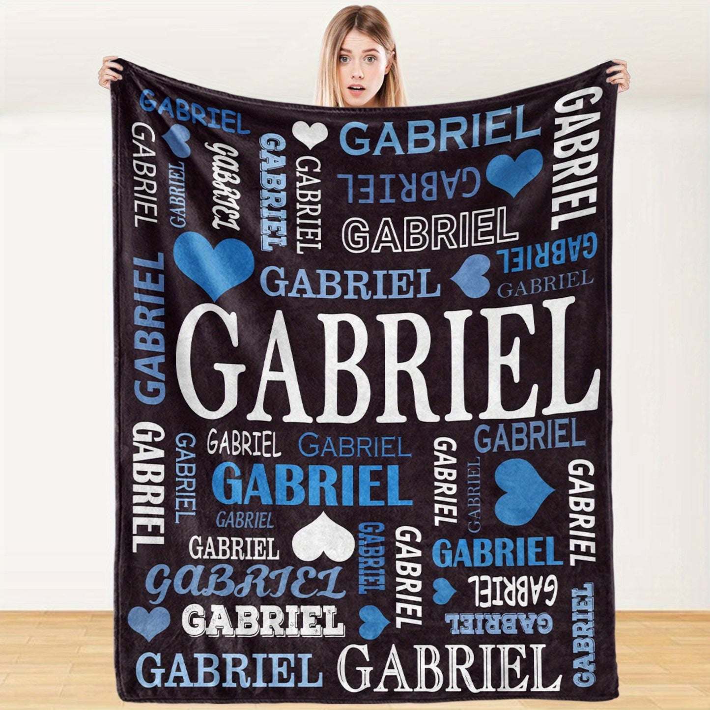 Custom Name Blanket - Personalized Flannel Throw with Heart & Star Design