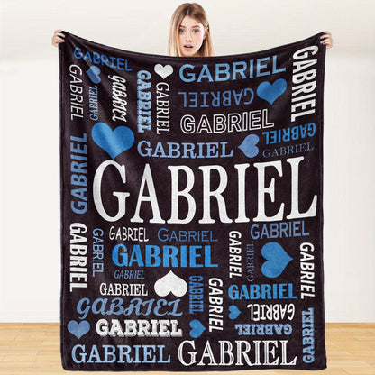 Custom Name Blanket - Personalized Flannel Throw with Heart & Star Design