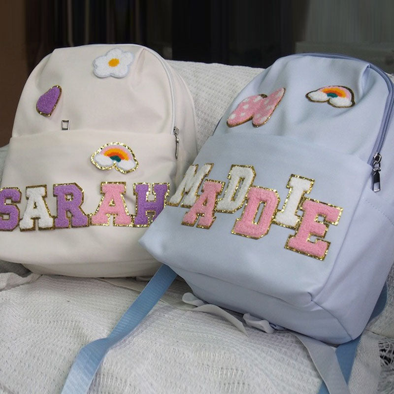 Personalized Cute Backpack with Iron on Chenille Letter Back To School