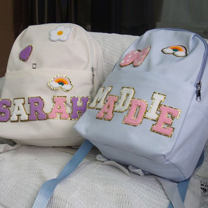 Personalized Cute Backpack with Iron on Chenille Letter Back To School