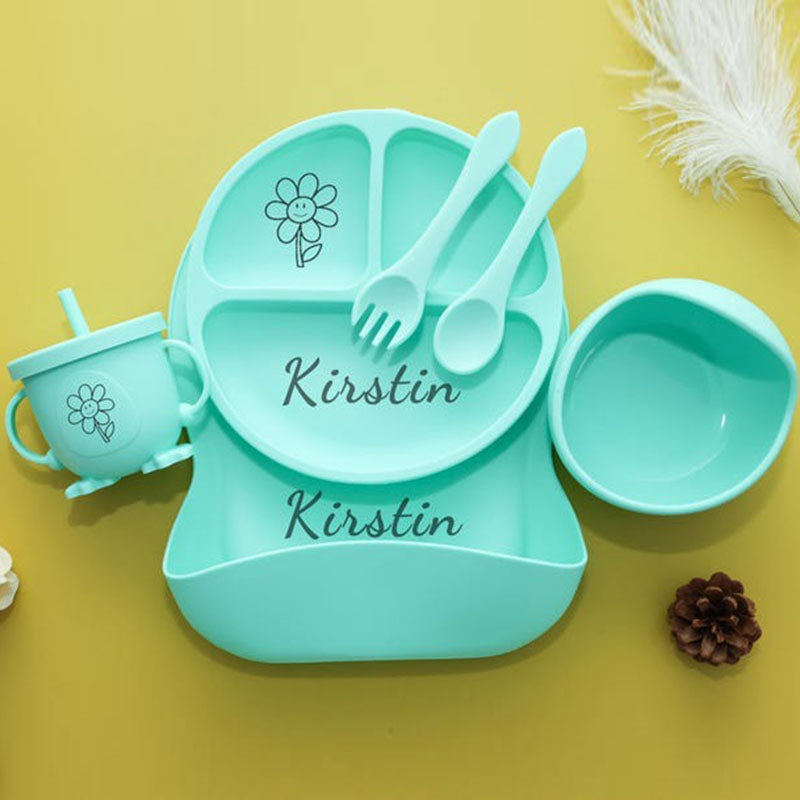 Personalized Silicone Baby Weaning Set | Engraved Silicone Bib