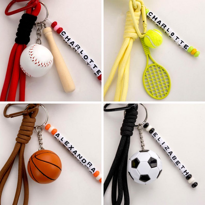 Customized tennis, baseball, basketball, soccer name beaded keychains and coin purses