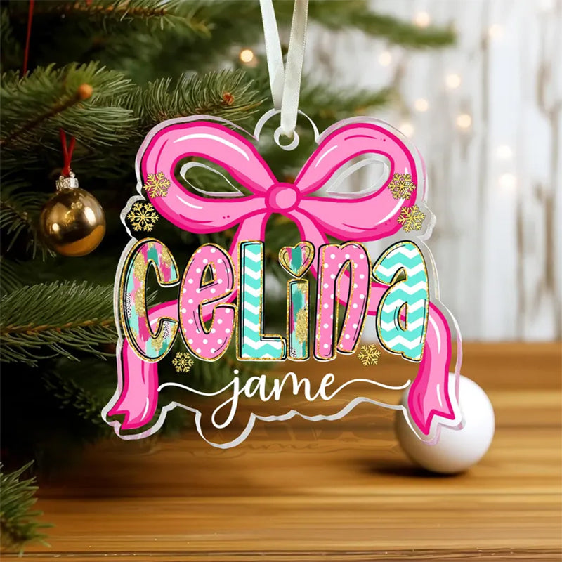 Personalized Coquette Christmas Ornament: Custom Acrylic Name