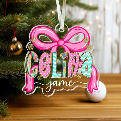 Personalized Coquette Christmas Ornament: Custom Acrylic Name