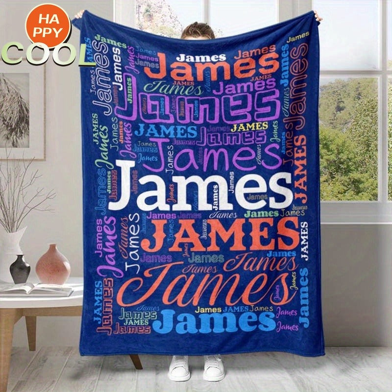 Personalized Custom Name/Text Blue Flannel Blanket