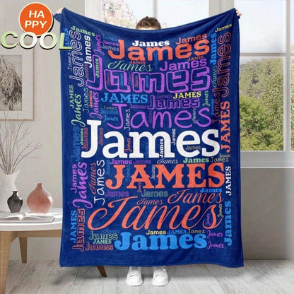 Personalized Custom Name/Text Blue Flannel Blanket