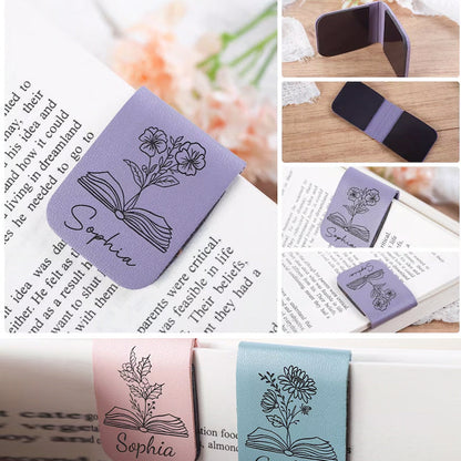 Birthday Flower Bookmark with Name, Personalized Leather Bookmark