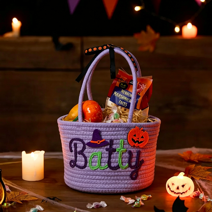Custom Halloween Treat Bag with Name – Trick or Treat Basket, Personalized Candy Tote