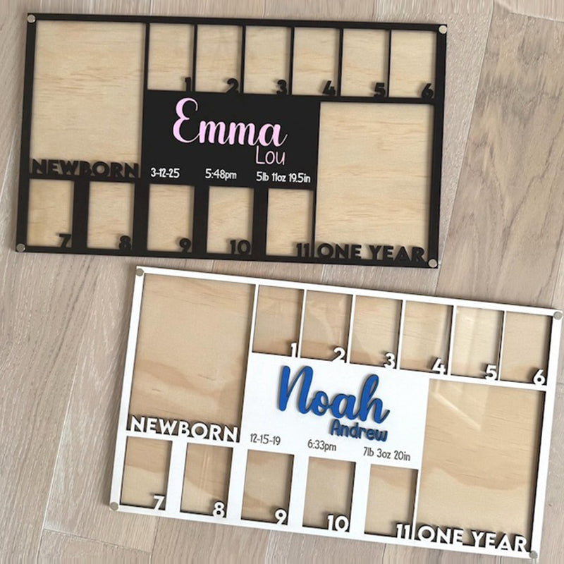 Baby's First Year Photo Frame Wood Monthly Milestone Picture Display for newborn