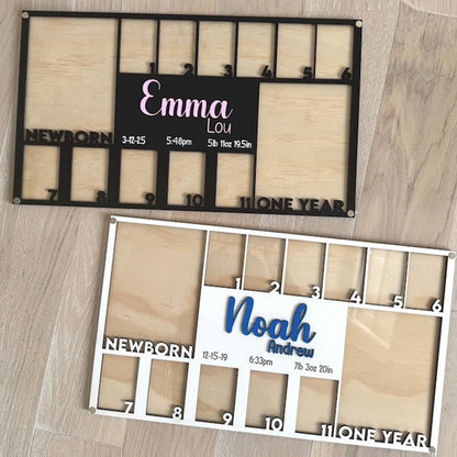 Baby's First Year Photo Frame Wood Monthly Milestone Picture Display for newborn