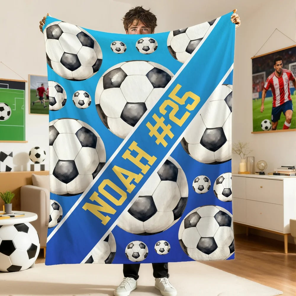 Personalized Baseball Football Soccer Ball Sports Soft Throw Blanket with Text