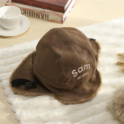 Personalized PU Leather Trapper Hat,Custom Name