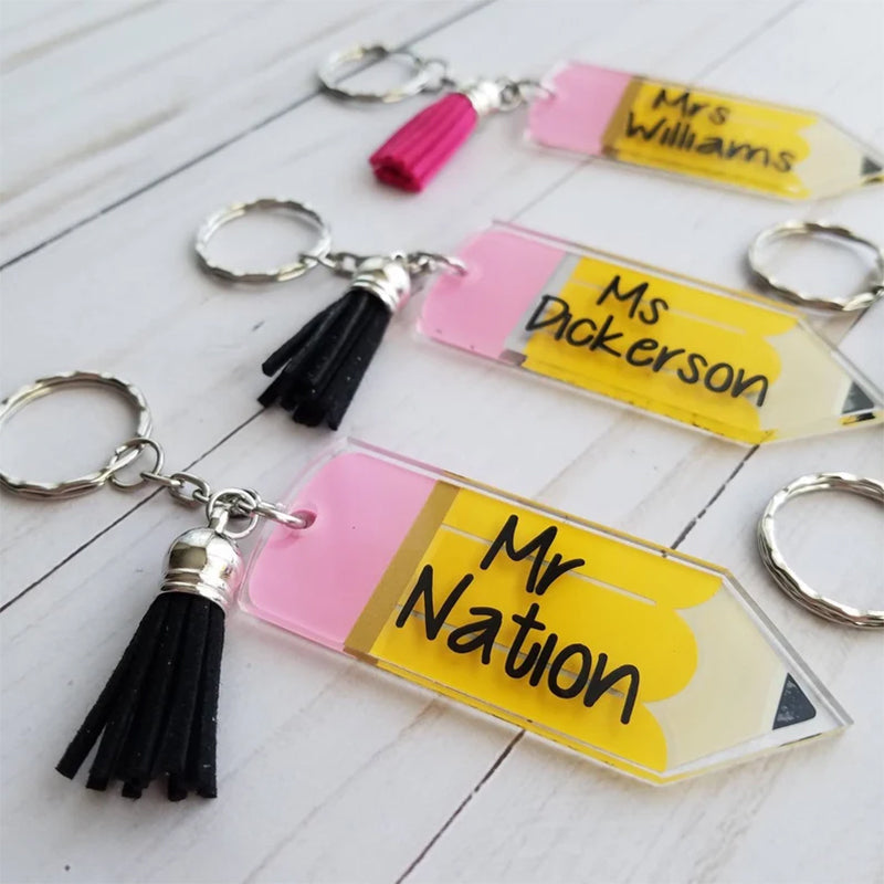 Personalized Pencil Keychain, Teacher Name School Appreciation Gift