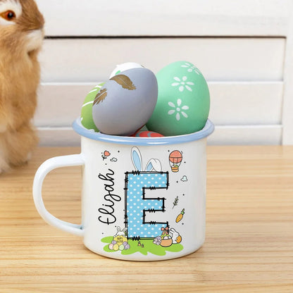 Personalized Colored Rabbit Easter Egg Initial 12 oz Enamel Mug