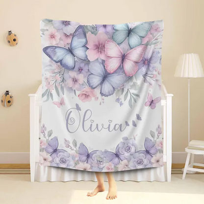 Personalized Butterfly Nursery Blanket Custom Baby Name Blanket