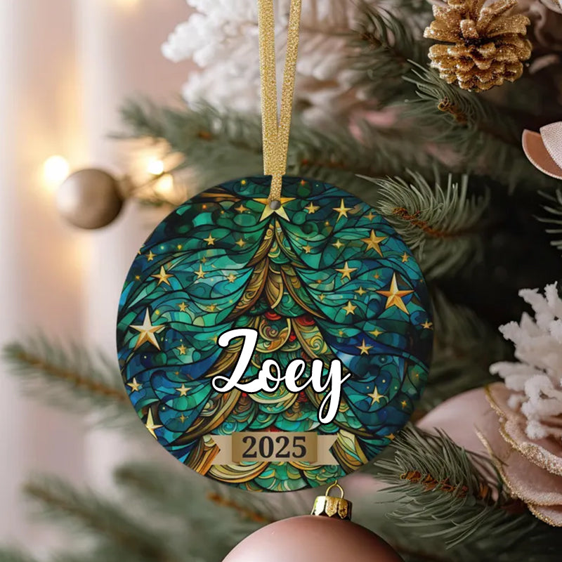 Custom  Christmas Tree Ornament 2025, Stained Glass Holiday Decoration