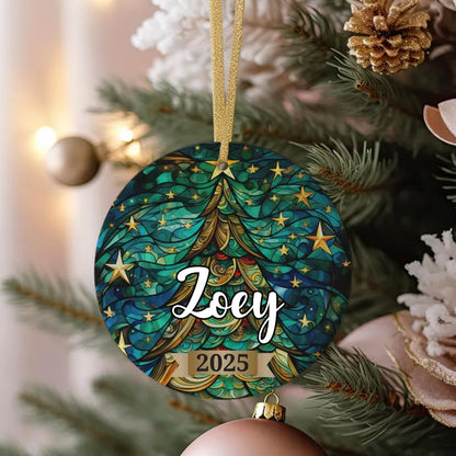 Custom  Christmas Tree Ornament 2025, Stained Glass Holiday Decoration