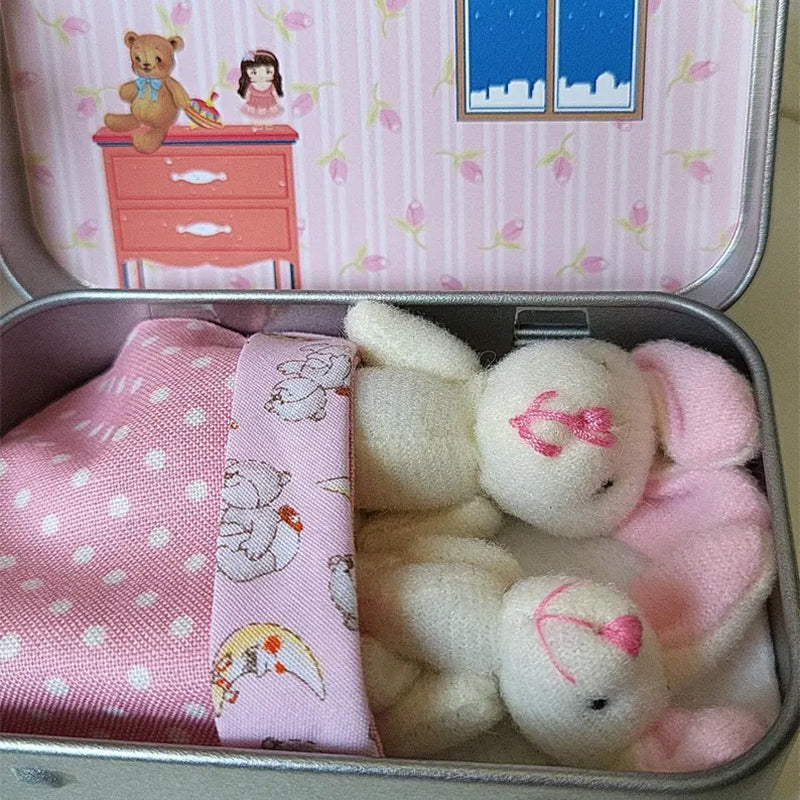 Easter Bunny Plush mummy and baby bunnies in Pocket Tin
