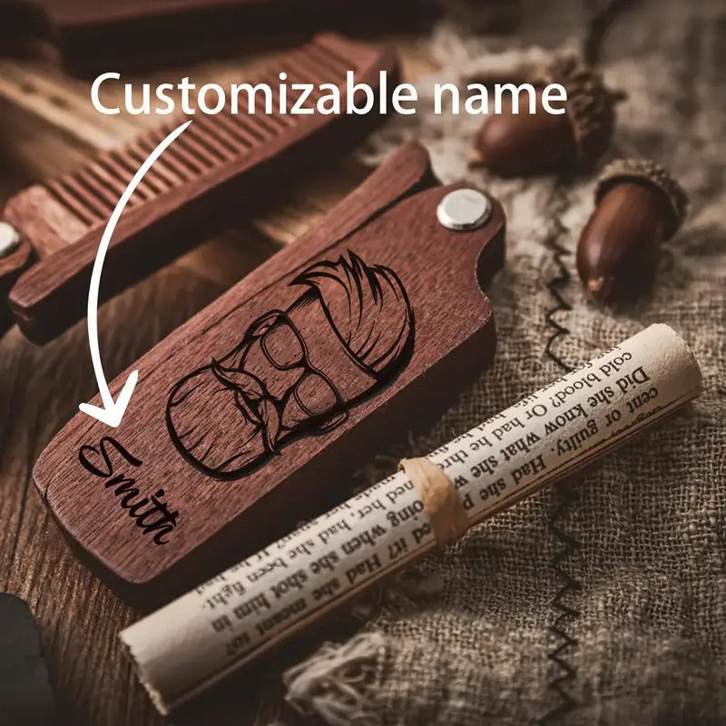Customized Carved Beard Comb, Personalized Wooden Comb