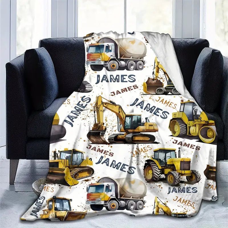 Personalized Fleece Blanket with Cute Excavator