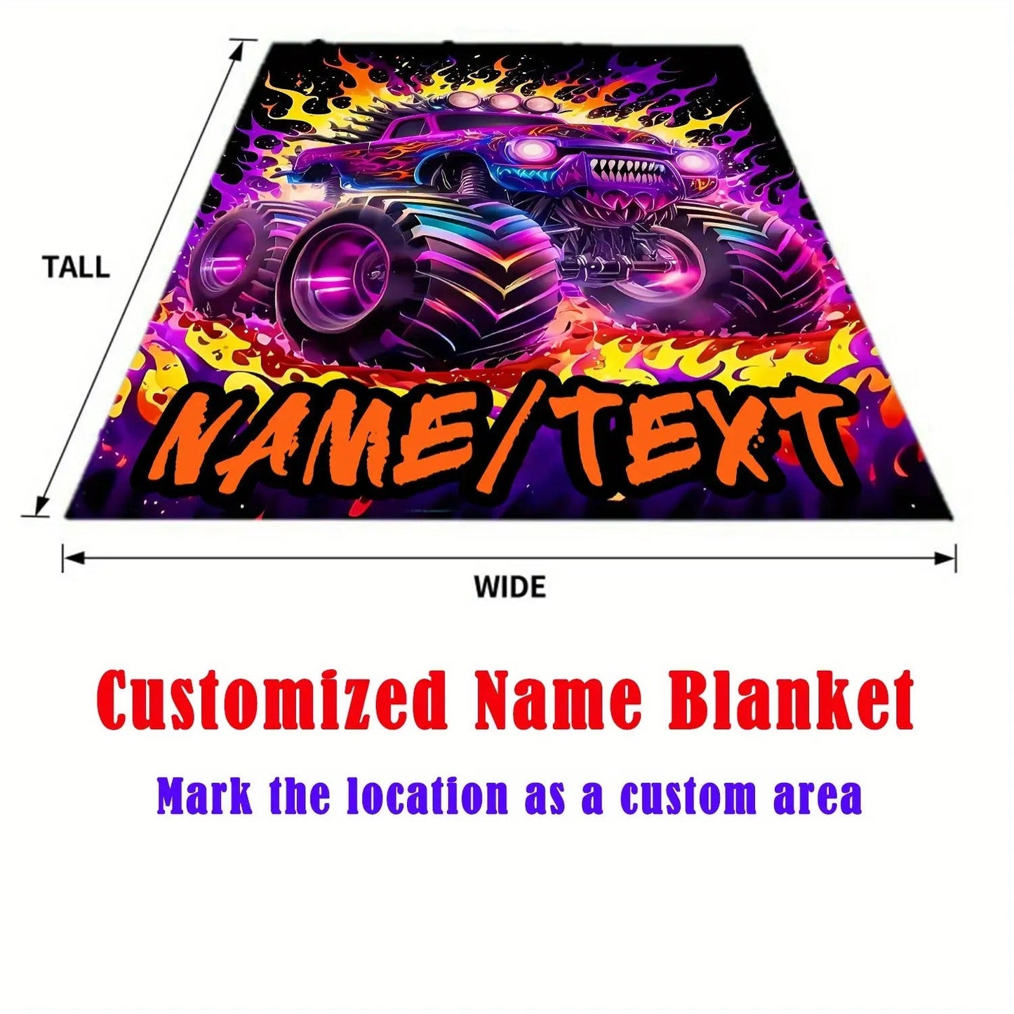 Personalized Monster Truck Blanket Custom with Name
