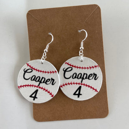 Baseball personalized name earrings, player name and number earrings