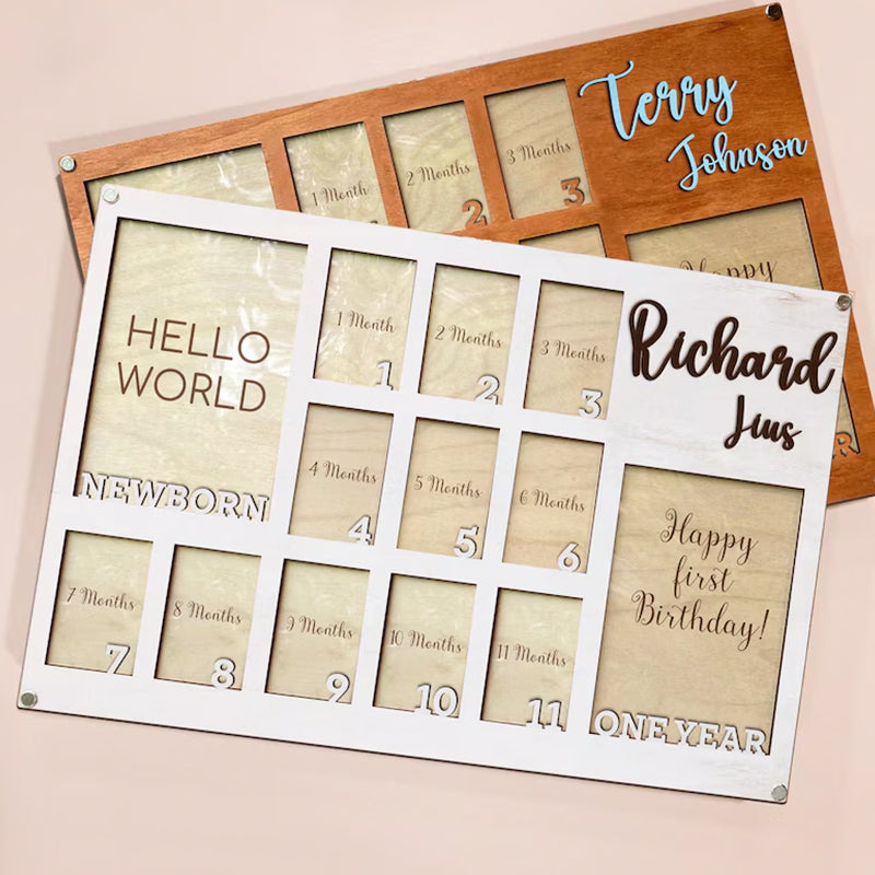 Custom Baby First Year Picture Frame, Newborn To One Year Photo Frame