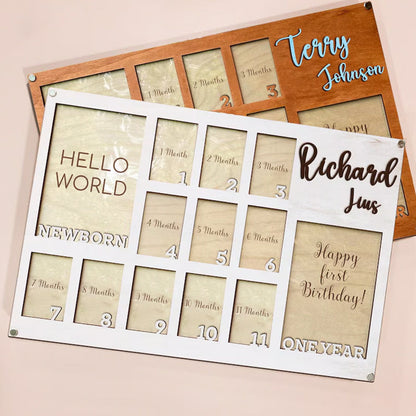 Custom Baby First Year Picture Frame, Newborn To One Year Photo Frame