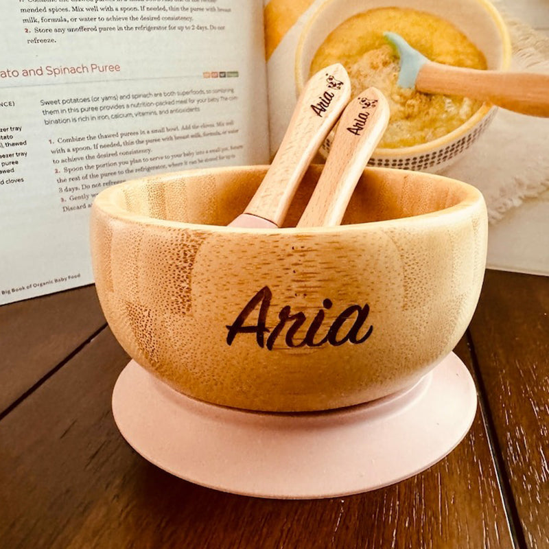 Personalized Baby Dining Set | Toddler Feeding| Name Plate | Custom Name Engraved Bow