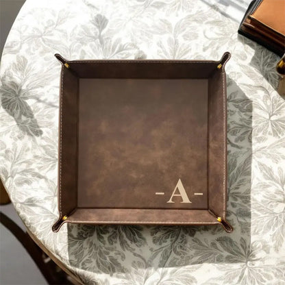 Personalized Leather Valet Tray, Engraved Vegan Leather Tray