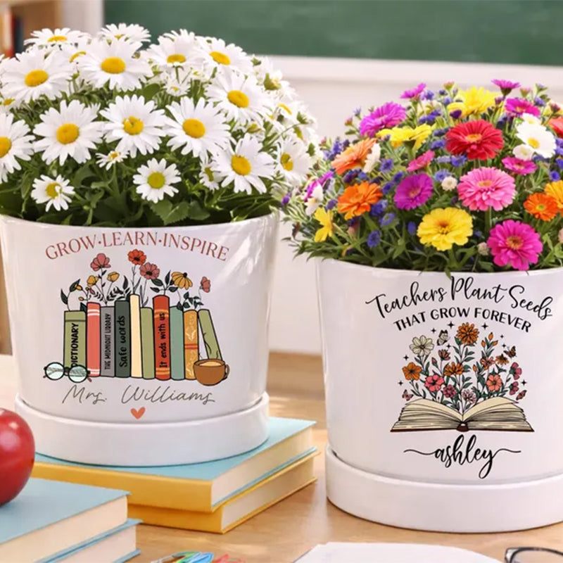 Thank You Gift for Teacher Appreciation, Thank You for Helping Me Grow Personalized Teacher Pot