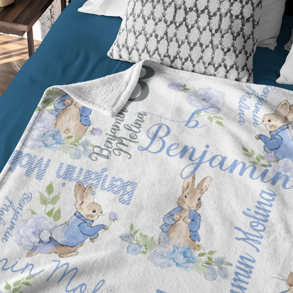 Personalized Peter Rabbit Bunny Floral Easter Blanket