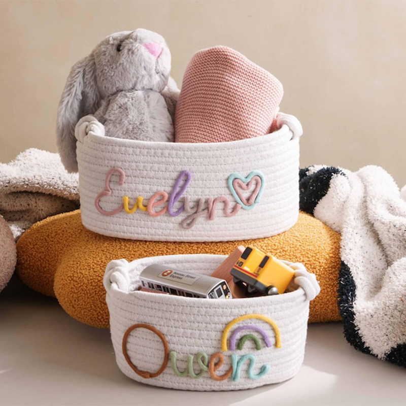 Hand Embroidered Baby Name Basket, Mothers Day Gift