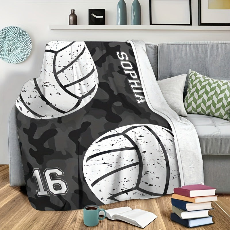 Custom 1pc Creative Gray Volleyball Custom Name and Number Blanket