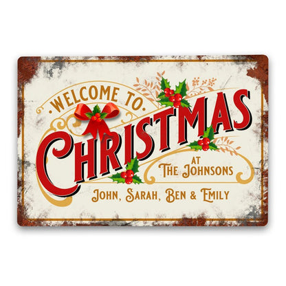 Personalised Christmas Sign Metal Wall Door Decor Traditional Family Festive Accessory Gift