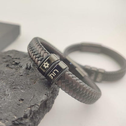 Personalized Mens Bracelet, Handmade Leather Beaded Jewelry with Kids Names