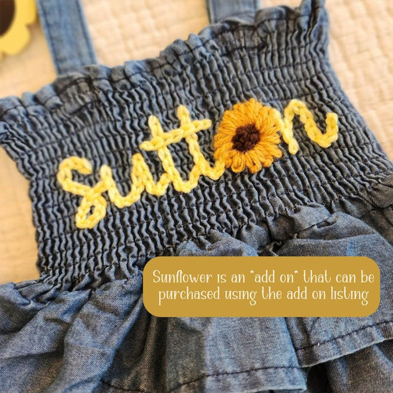 Hand Embroidered Denim Romper, Personalized Birthday Outfit with Name