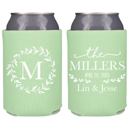 Personalized Floral Wreath Wedding Favor Can Cooler